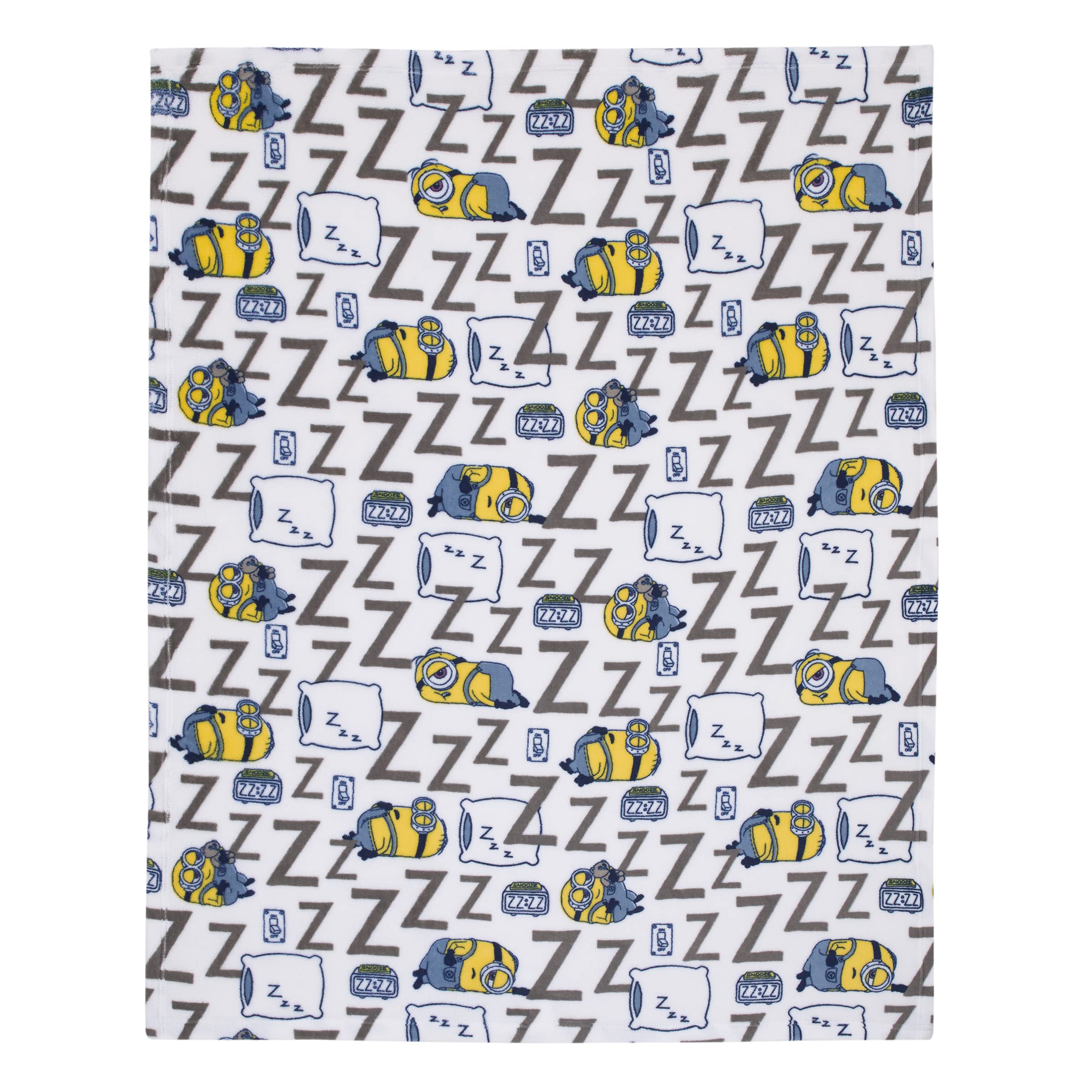 NoJo Illumination Lazy Minions blanket with Zzz pattern, ideal for park outings