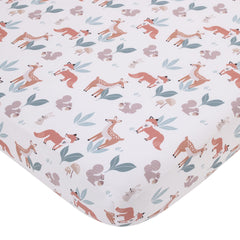 NoJo Little Love forest friends crib sheet in tan for a cozy nursery ambiance
