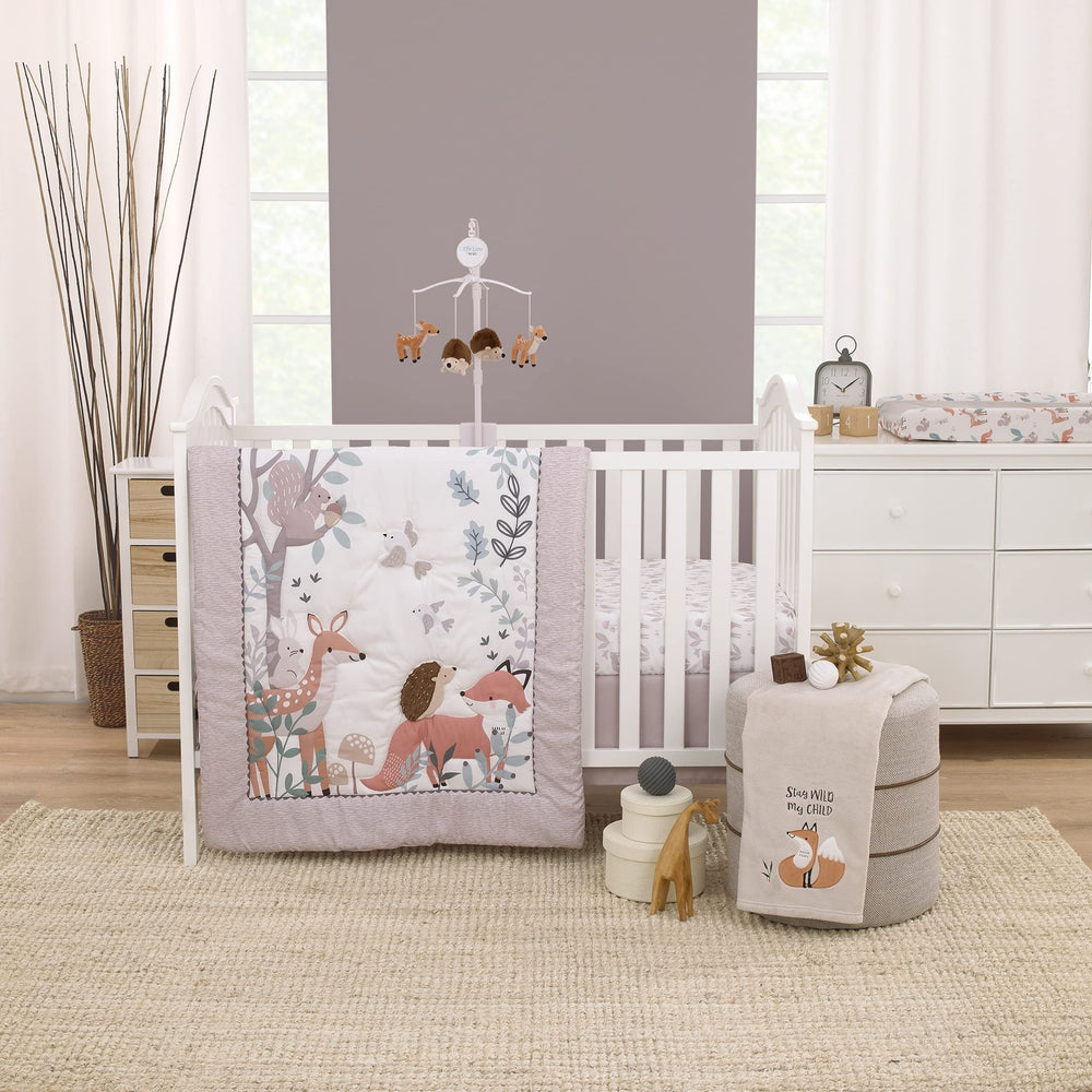 NoJo Little Love forest friends crib sheet in white promotes easy care and softness