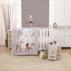 NoJo Little Love forest friends crib sheet in white promotes easy care and softness