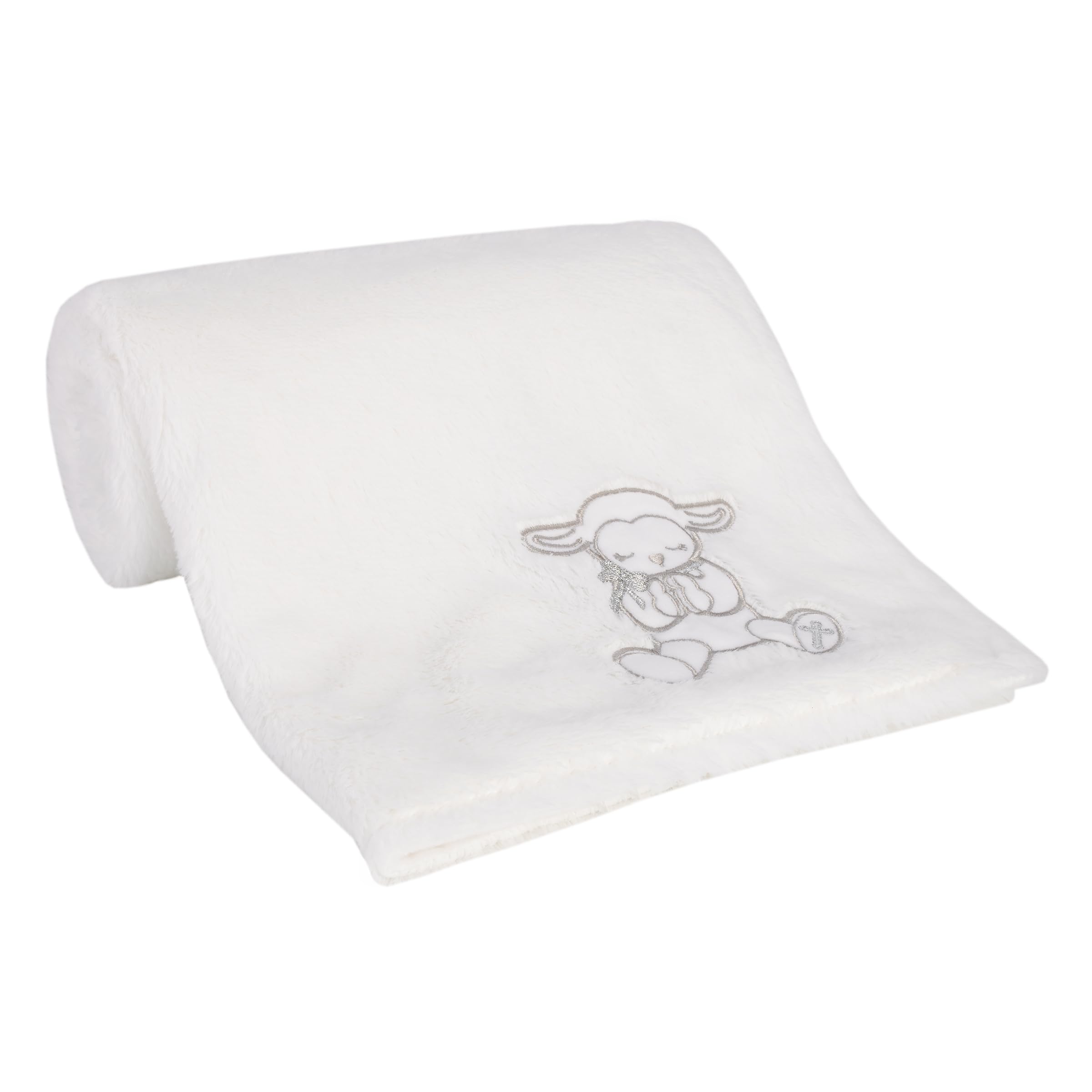 NoJo Little Love plush white lamb blanket with praying hands for baptism keepsake.