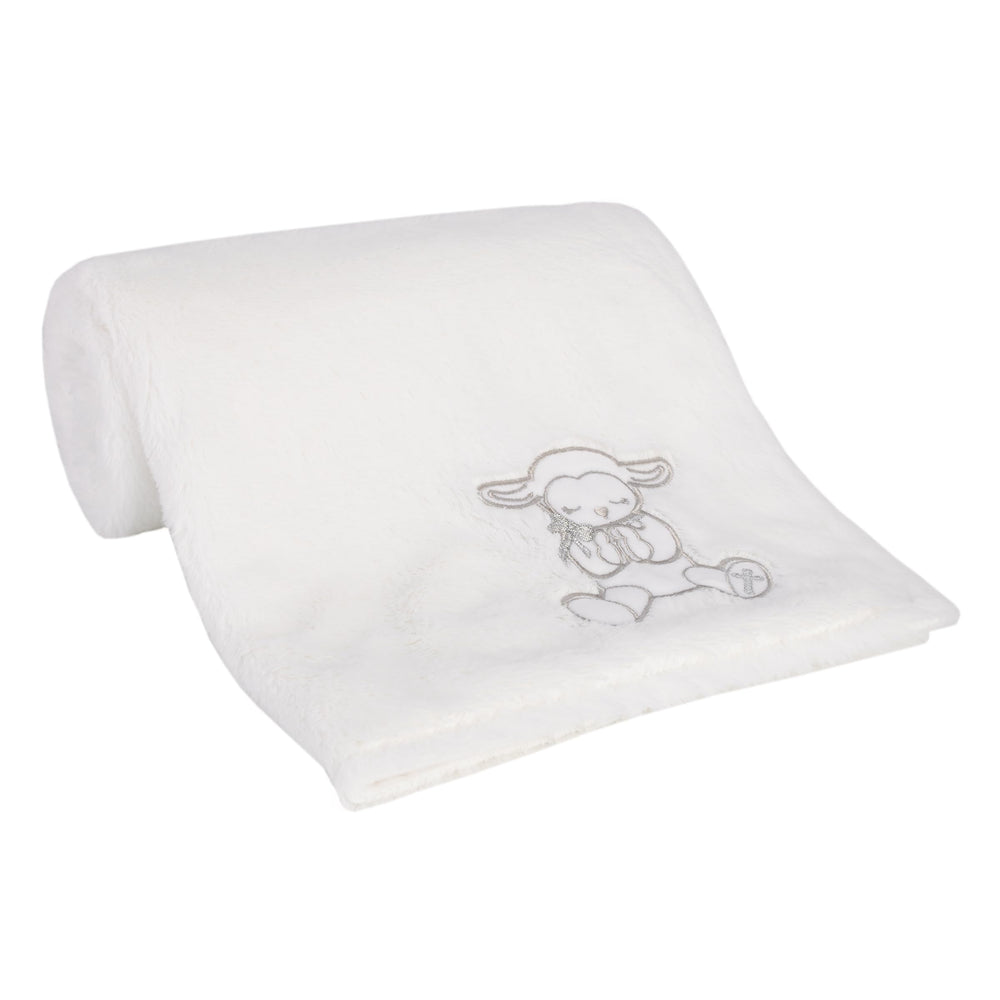 NoJo Little Love plush white lamb blanket with praying hands for baptism keepsake.