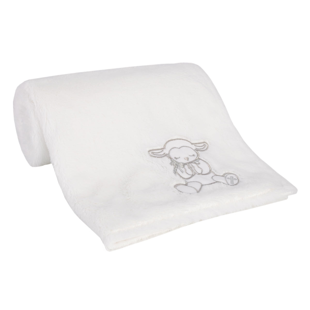 NoJo Little Love plush white lamb blanket with praying hands for baptism keepsake.