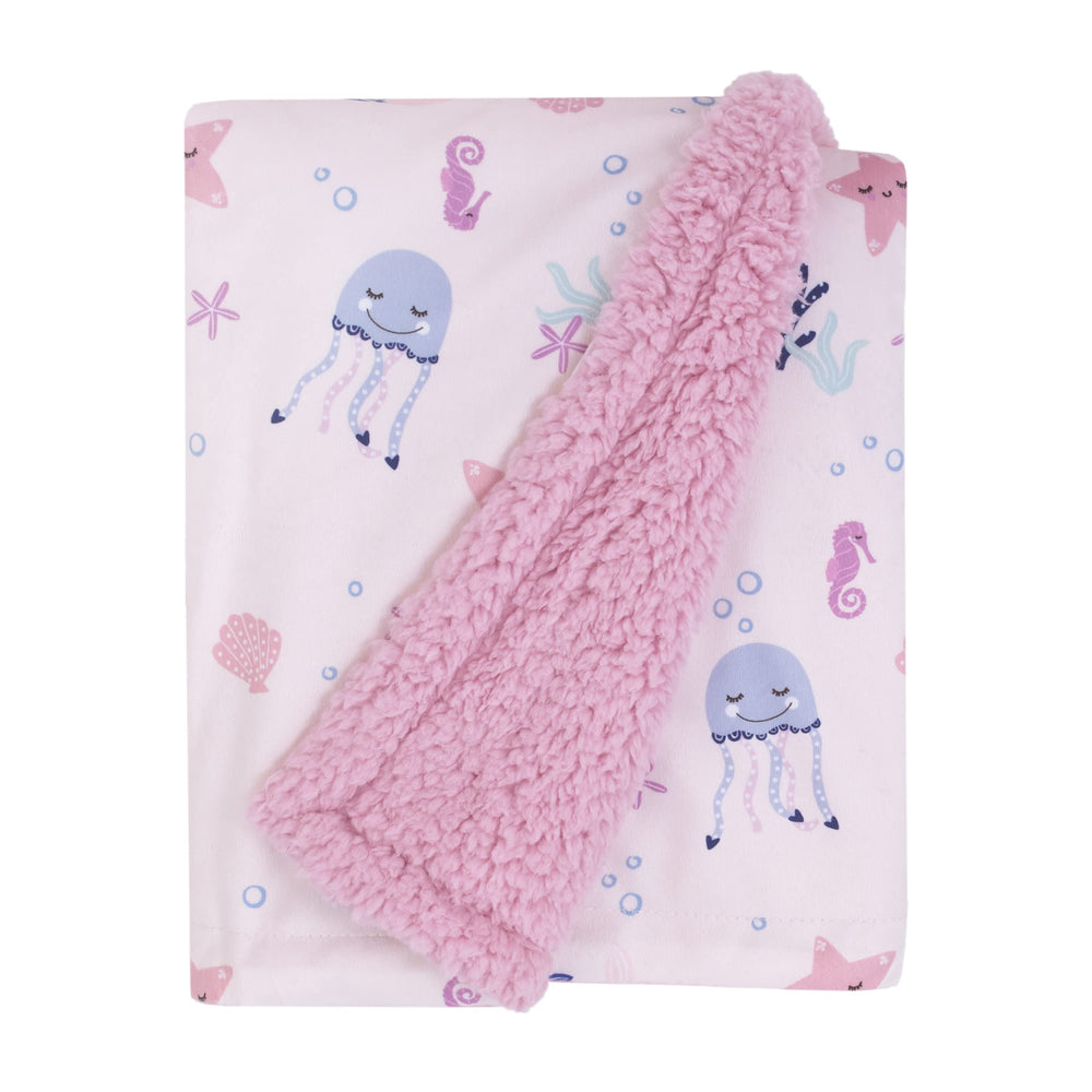 NoJo Mermaid Lagoon blanket with sea friends pattern for gentle stroller use.
