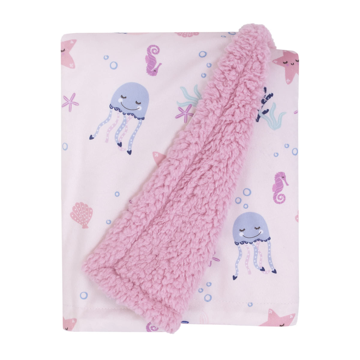 NoJo Mermaid Lagoon blanket with sea friends pattern for gentle stroller use.