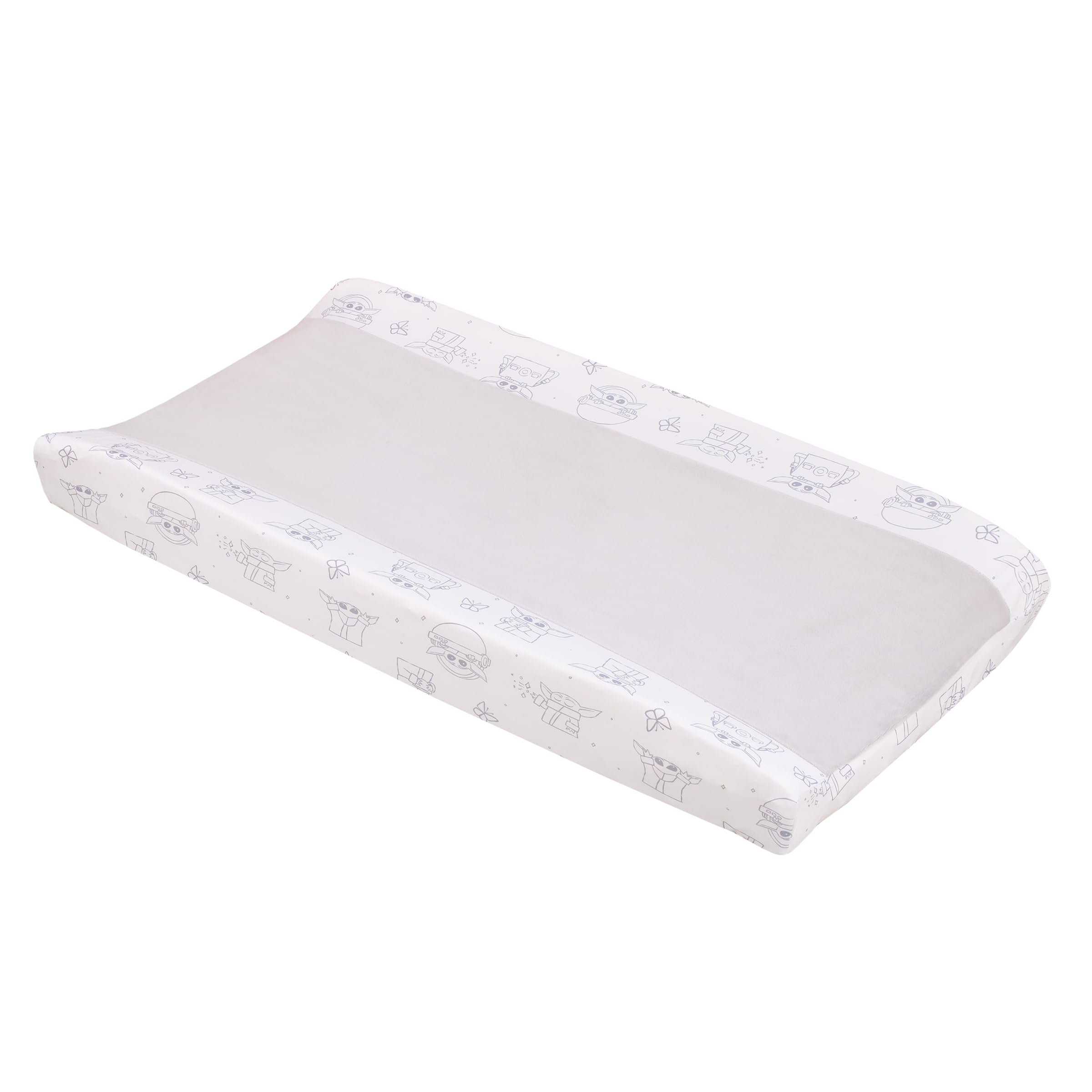 NoJo Grogu contoured changing pad cover front view, soft fabric for gentle diaper changes.