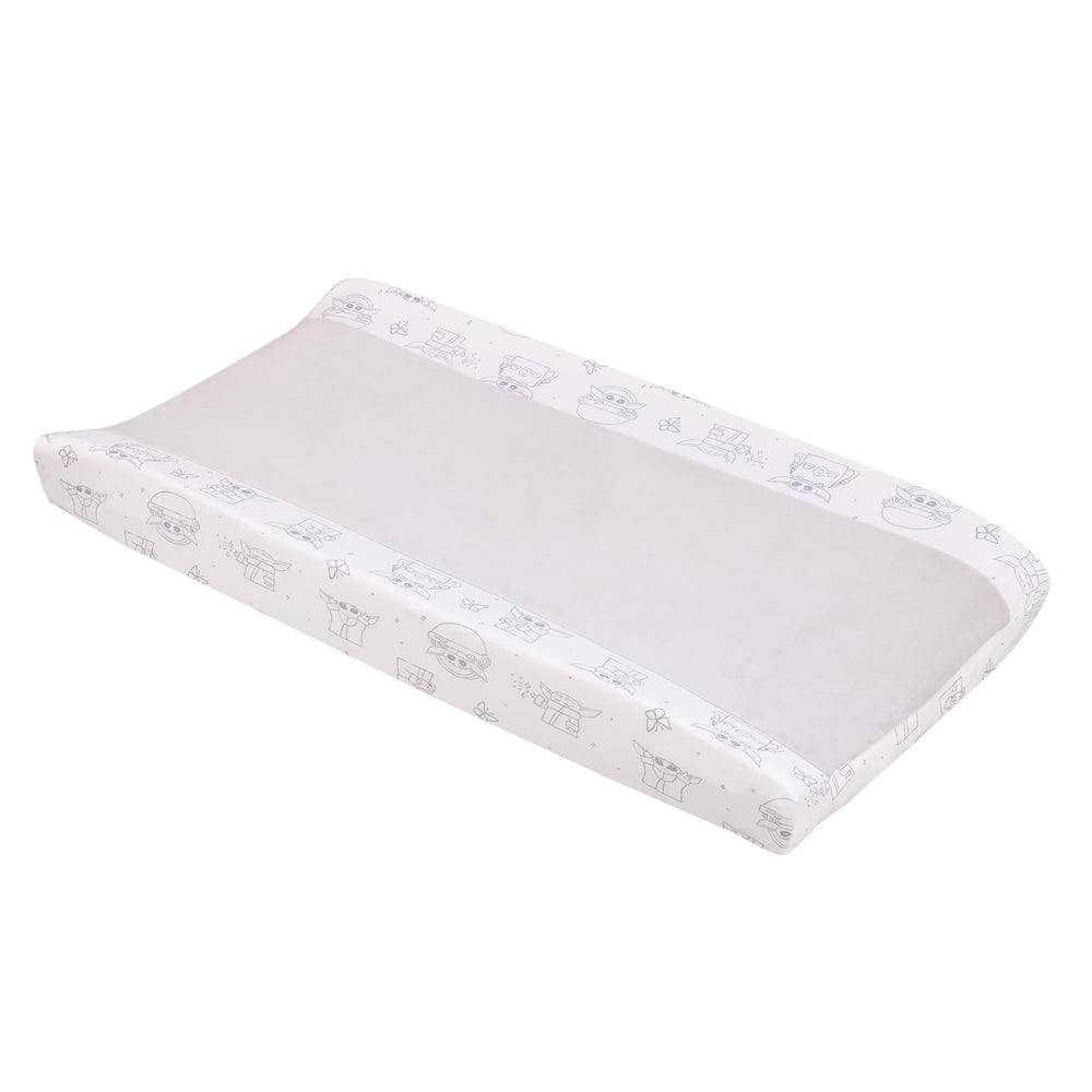 NoJo Grogu contoured changing pad cover front view, soft fabric for gentle diaper changes.