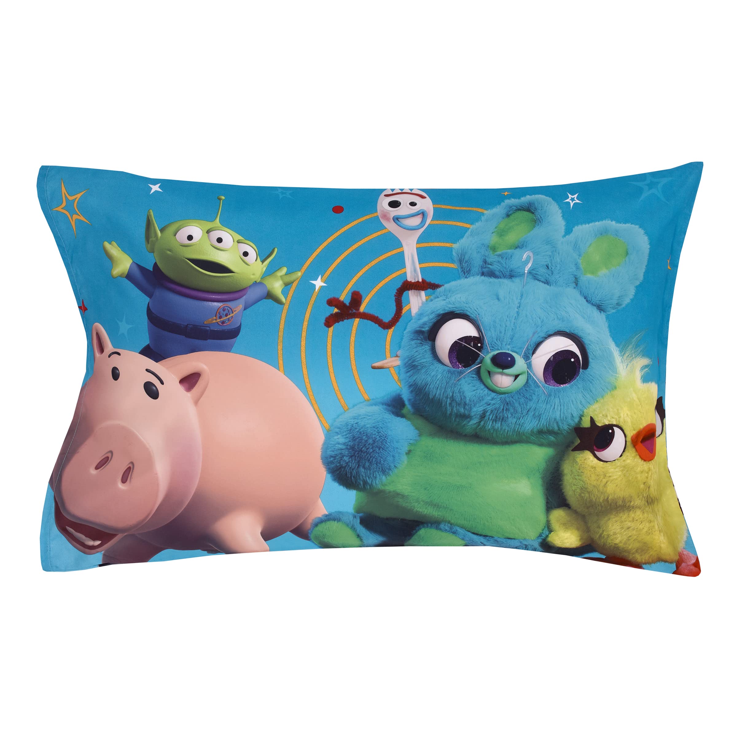 NoJo Toy Story reversible pillowcase back highlights The Toys for coordinated look