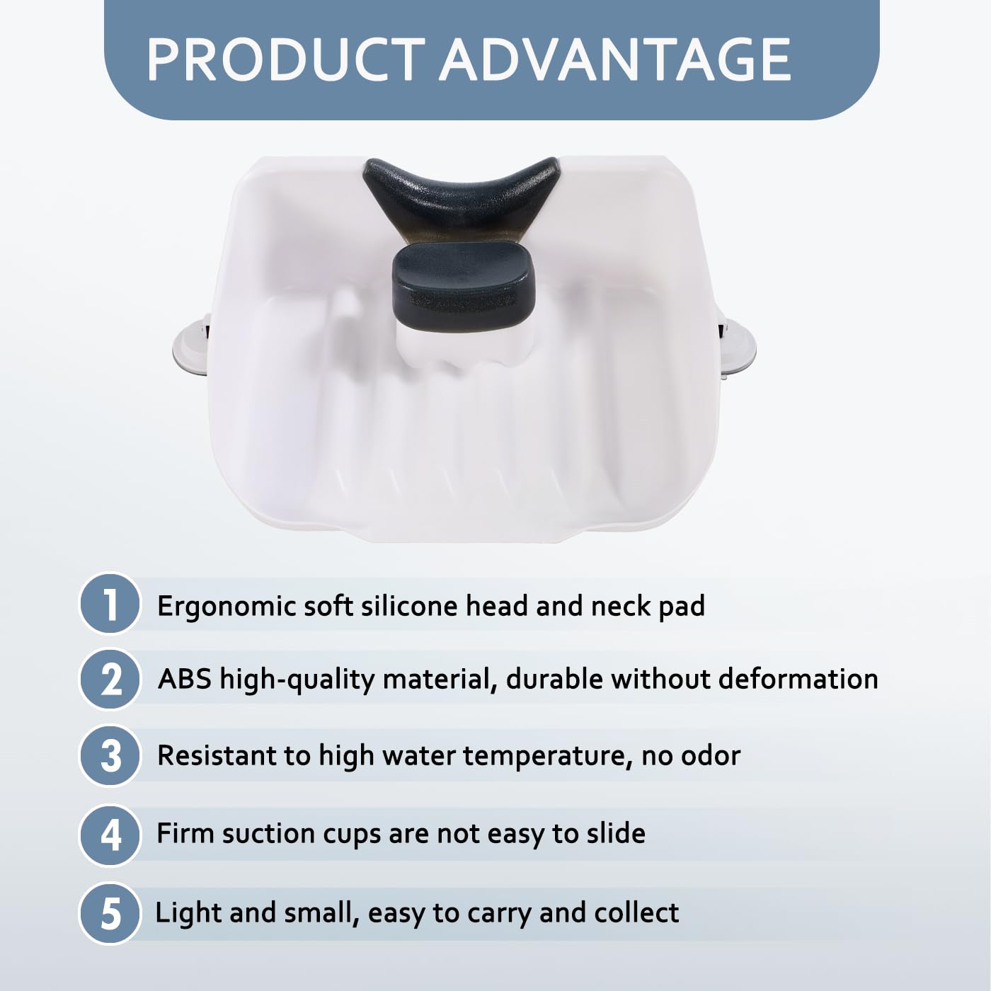 Nolasalon portable shampoo basin suction cups securely grip countertops for stable use.