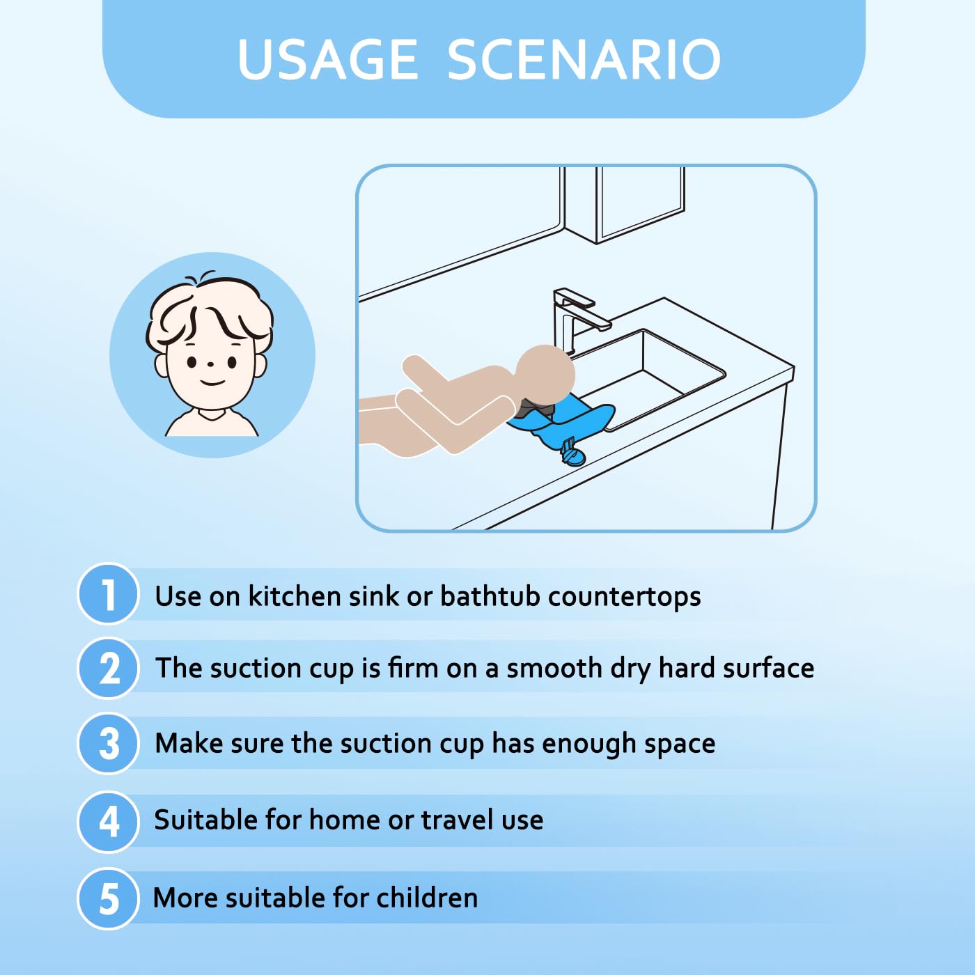 Nolasalon shampoo basin with strong suction cups prevents slips during bath time.
