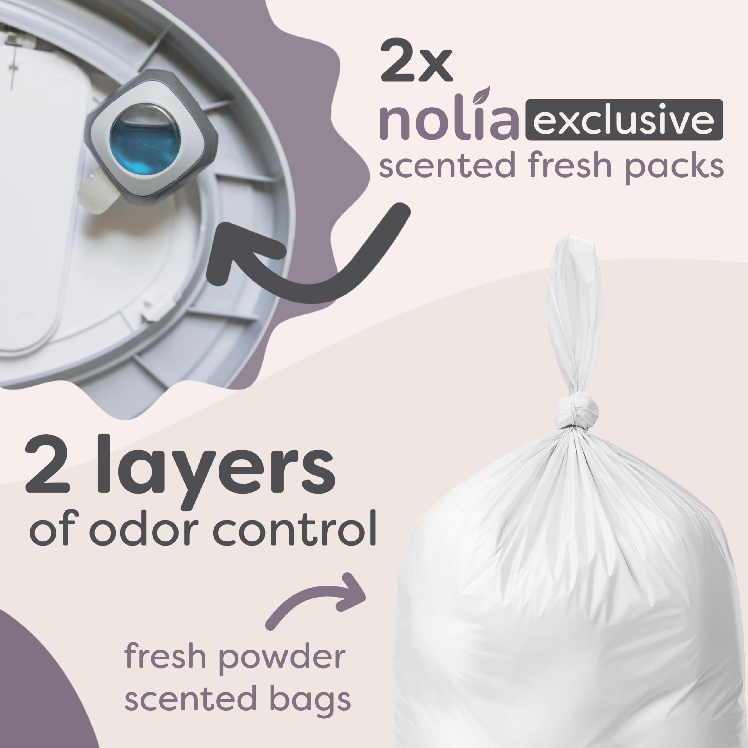 Nolia fresh powder scent reduces odors while in use.