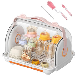 Nollapo baby bottle drying rack orange front view showing organized bottle storage