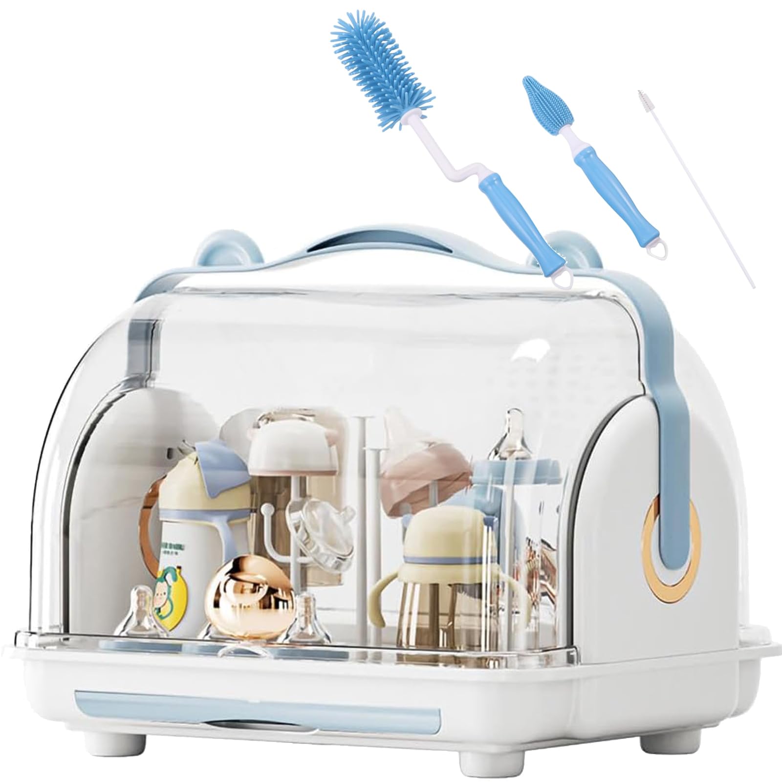 Nollapo transparent bottle drying rack with double lid for organized drying