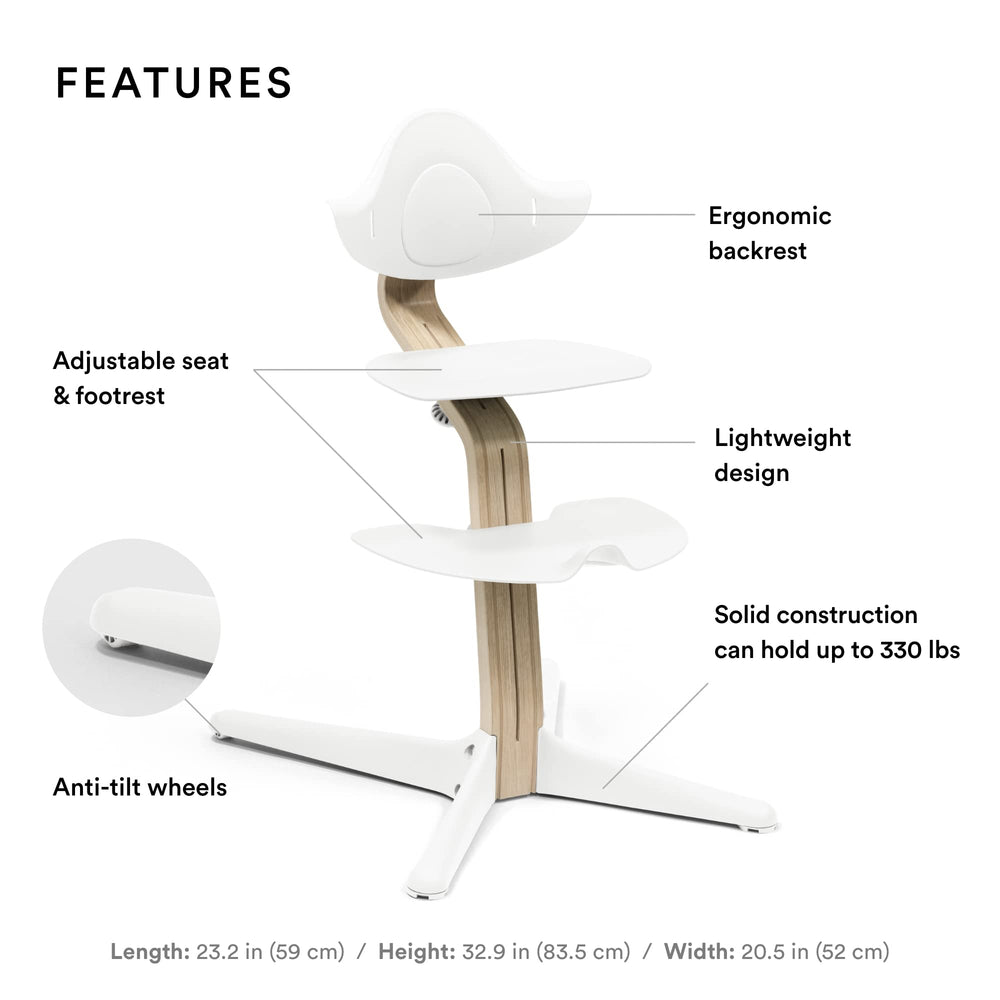 Nomi chair side view highlights adjustable height for growing child