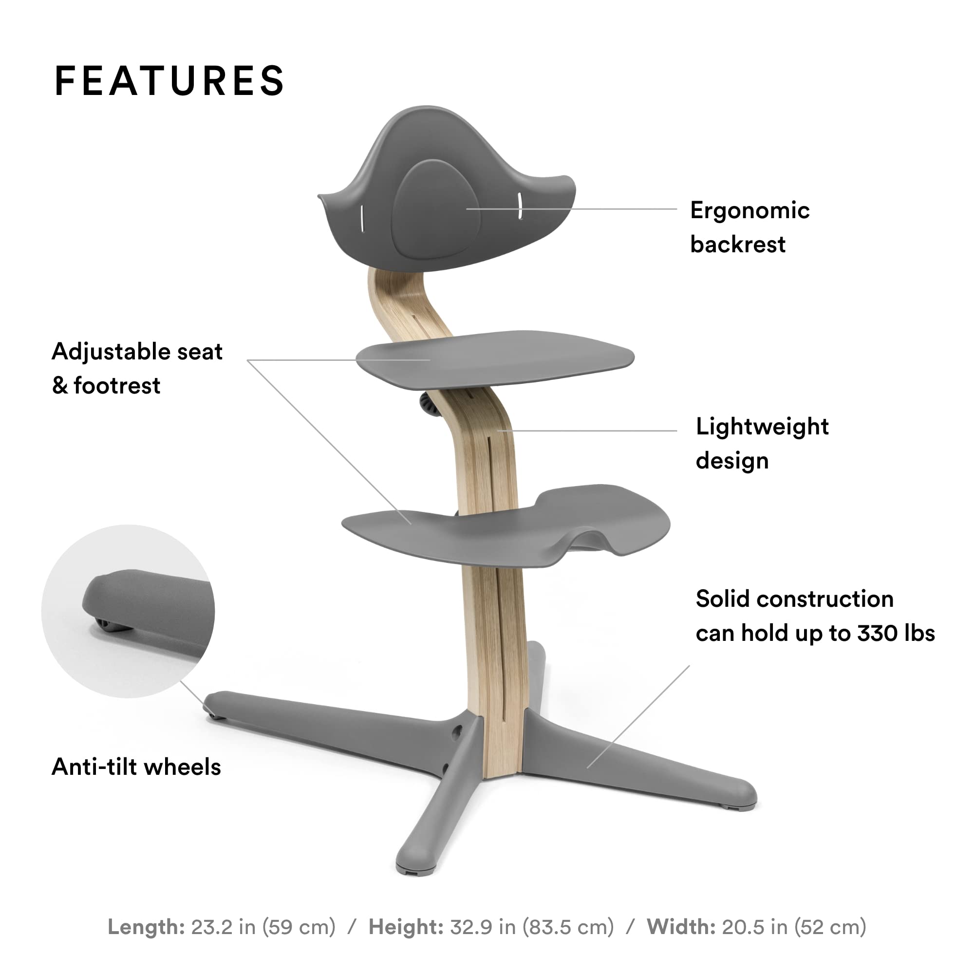 Nomi Chair with stable footrest ready for comfortable seated activities