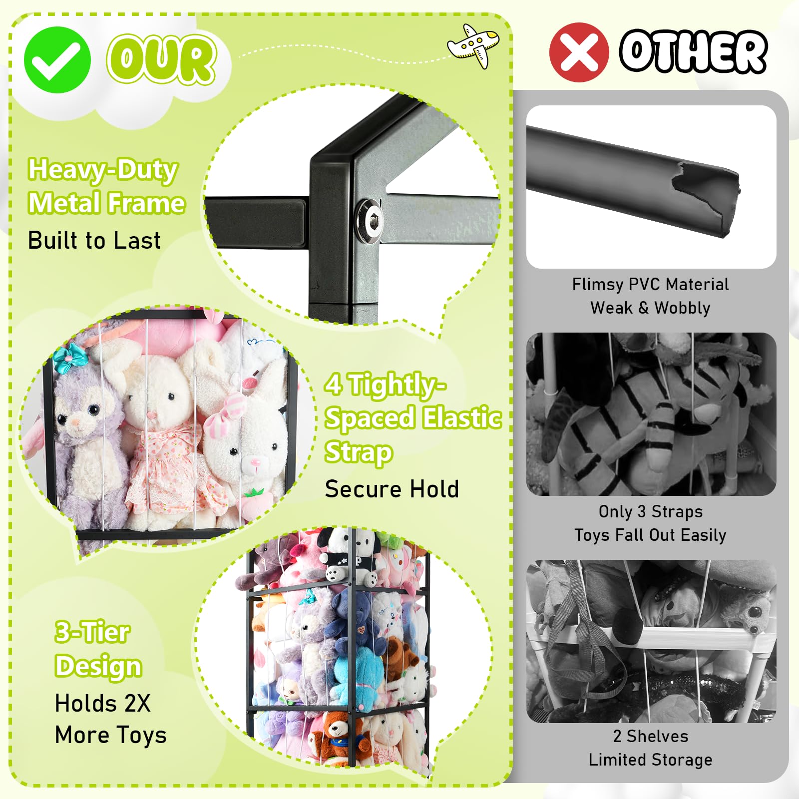 NomNest elastic rope design emphasizing quick visibility and easy access to plushies