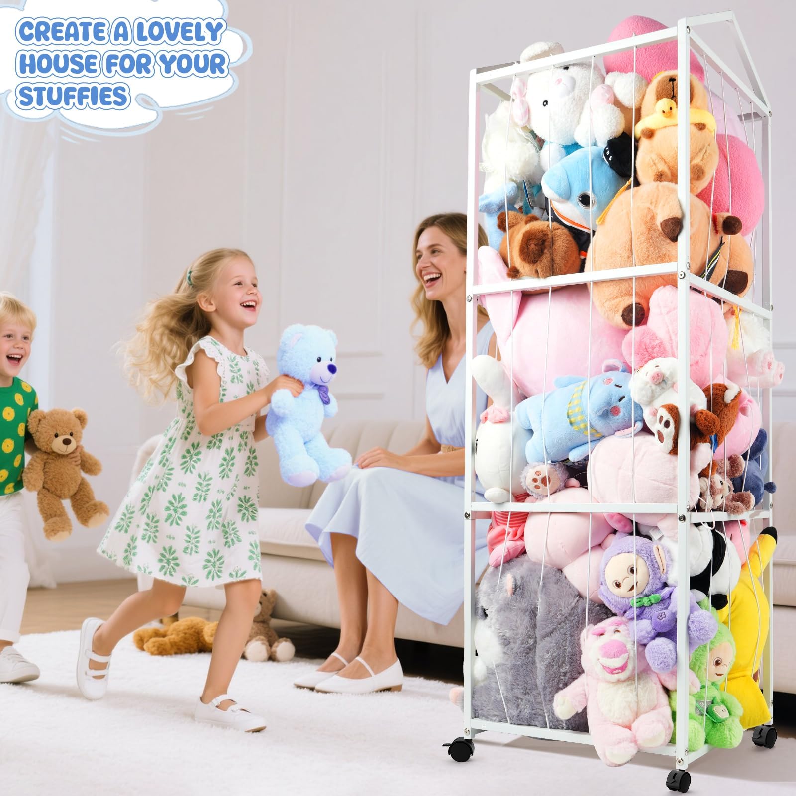 NomNest stuffed animal storage 3-tier display highlights plushies organization
