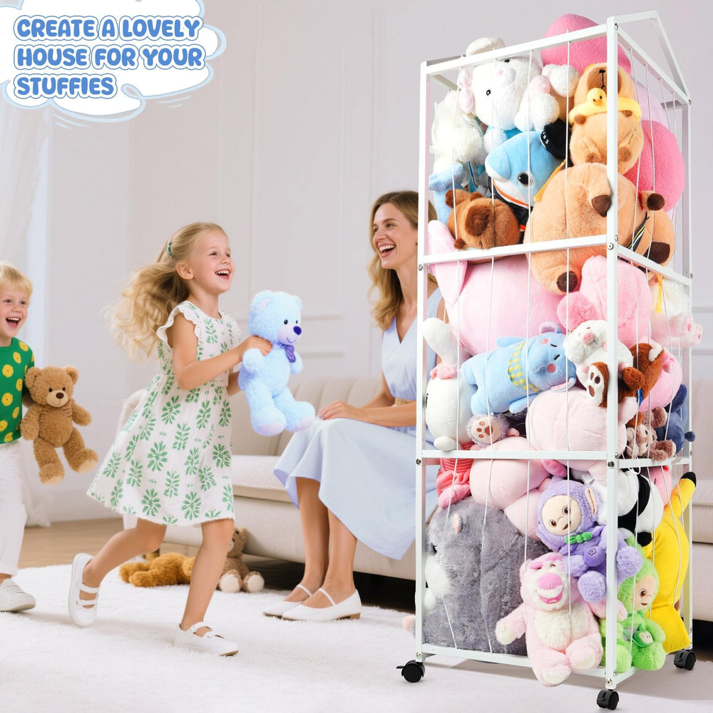 NomNest stuffed animal storage 3-tier display highlights plushies organization