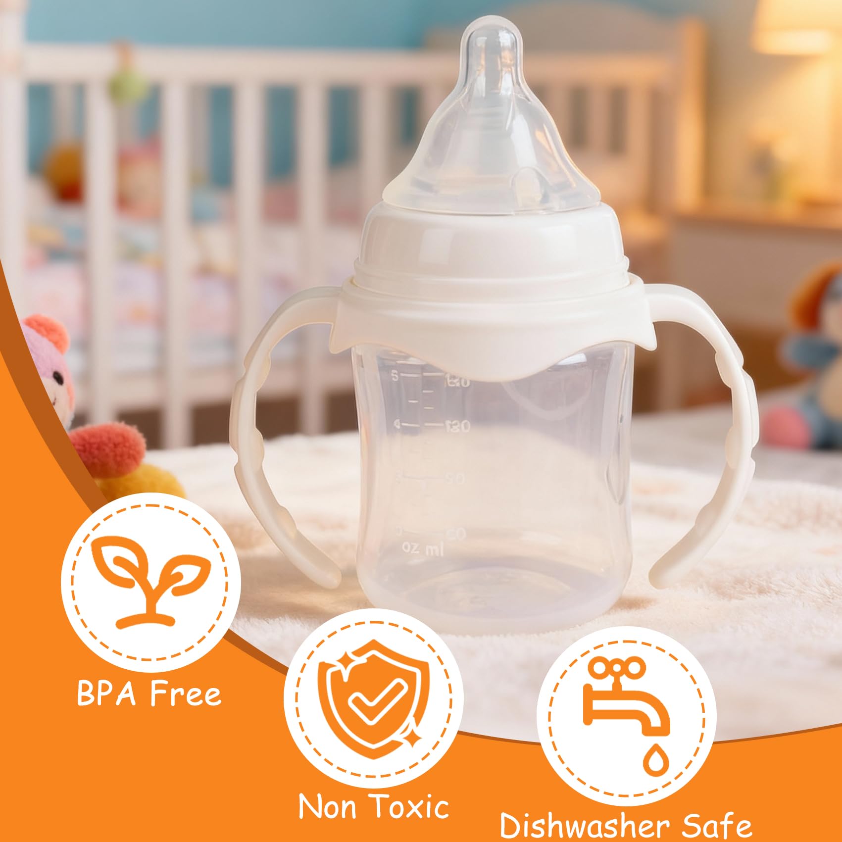 Nonarttoy bottle handles are dishwasher-safe for quick, hygienic cleaning.