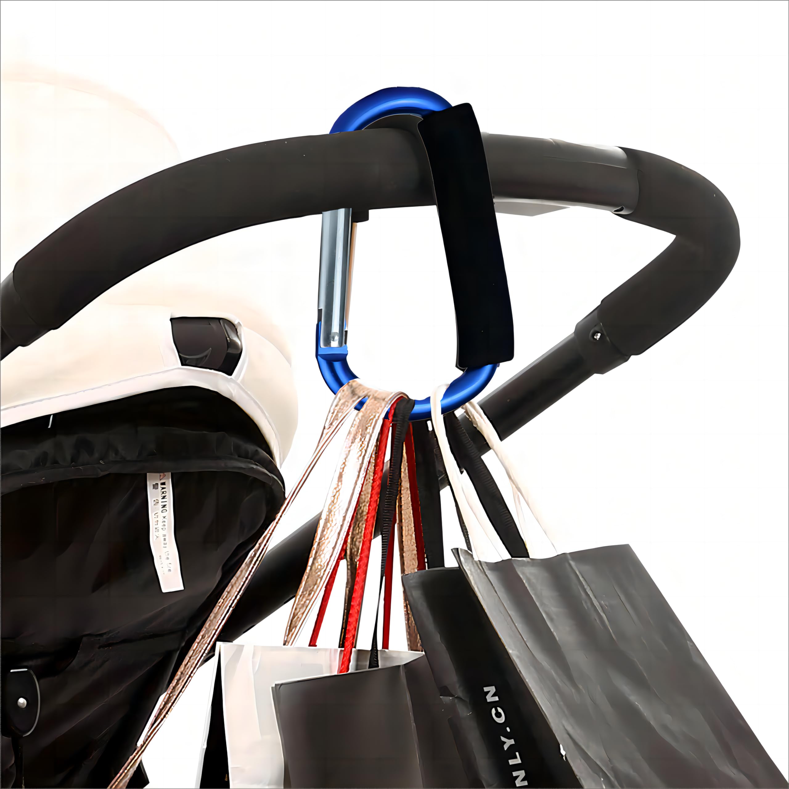 Noneea stroller hooks blue foam-handle closeup showing non-slip grip