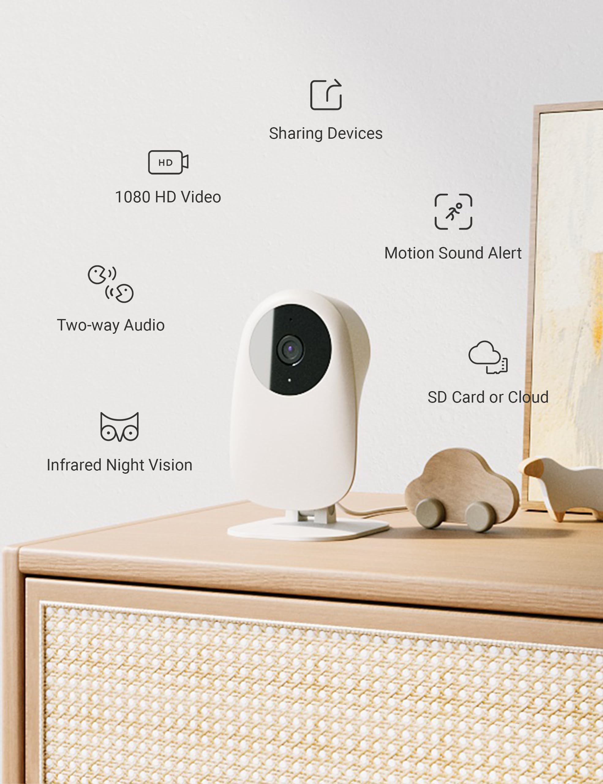 Nooie 2K baby monitor night vision clearly illuminating the room