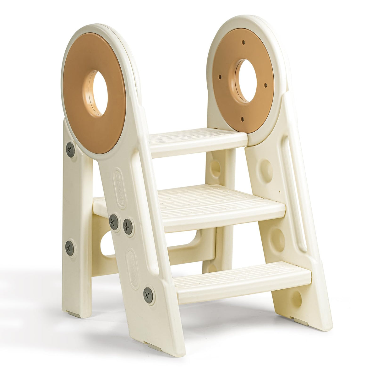 Noonkty 3-step toddler stool in cream helps kids reach sinks safely.