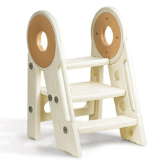 Noonkty 3-step toddler stool in cream helps kids reach sinks safely.