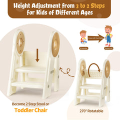 Noonkty foldable toddler stool in cream folded for compact storage.