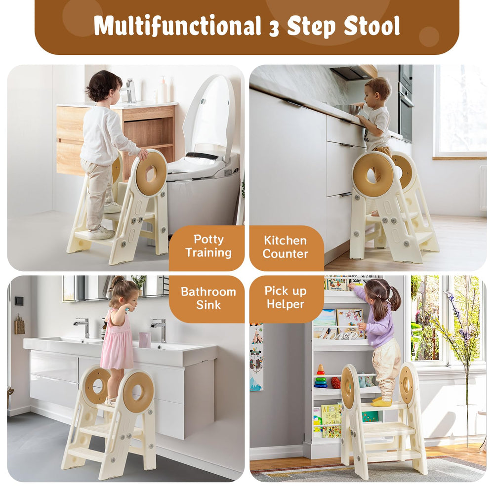 Noonkty potty-training stool supports independent bathroom moments.