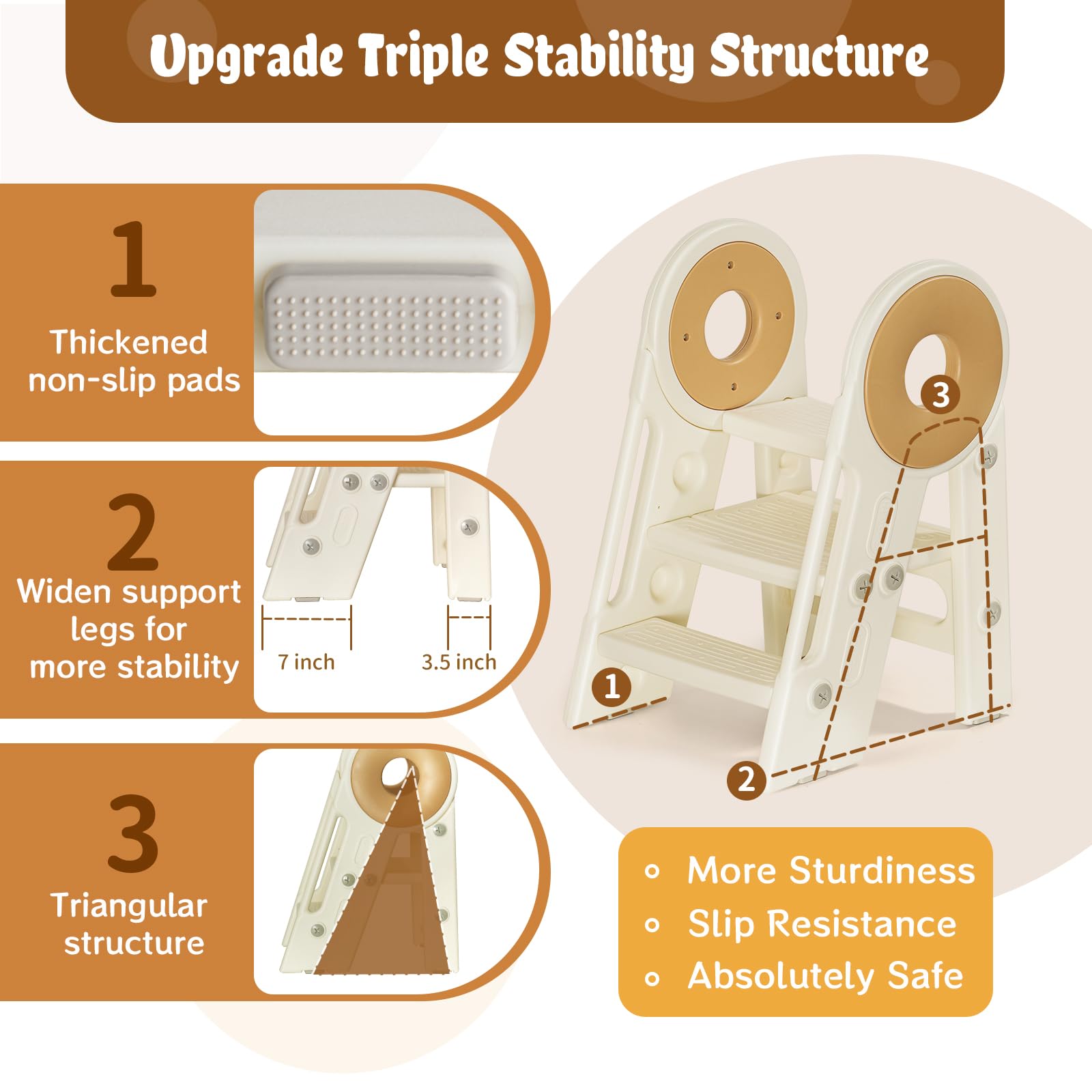 Noonkty non-slip base and wide pedals ensure toddler stability.