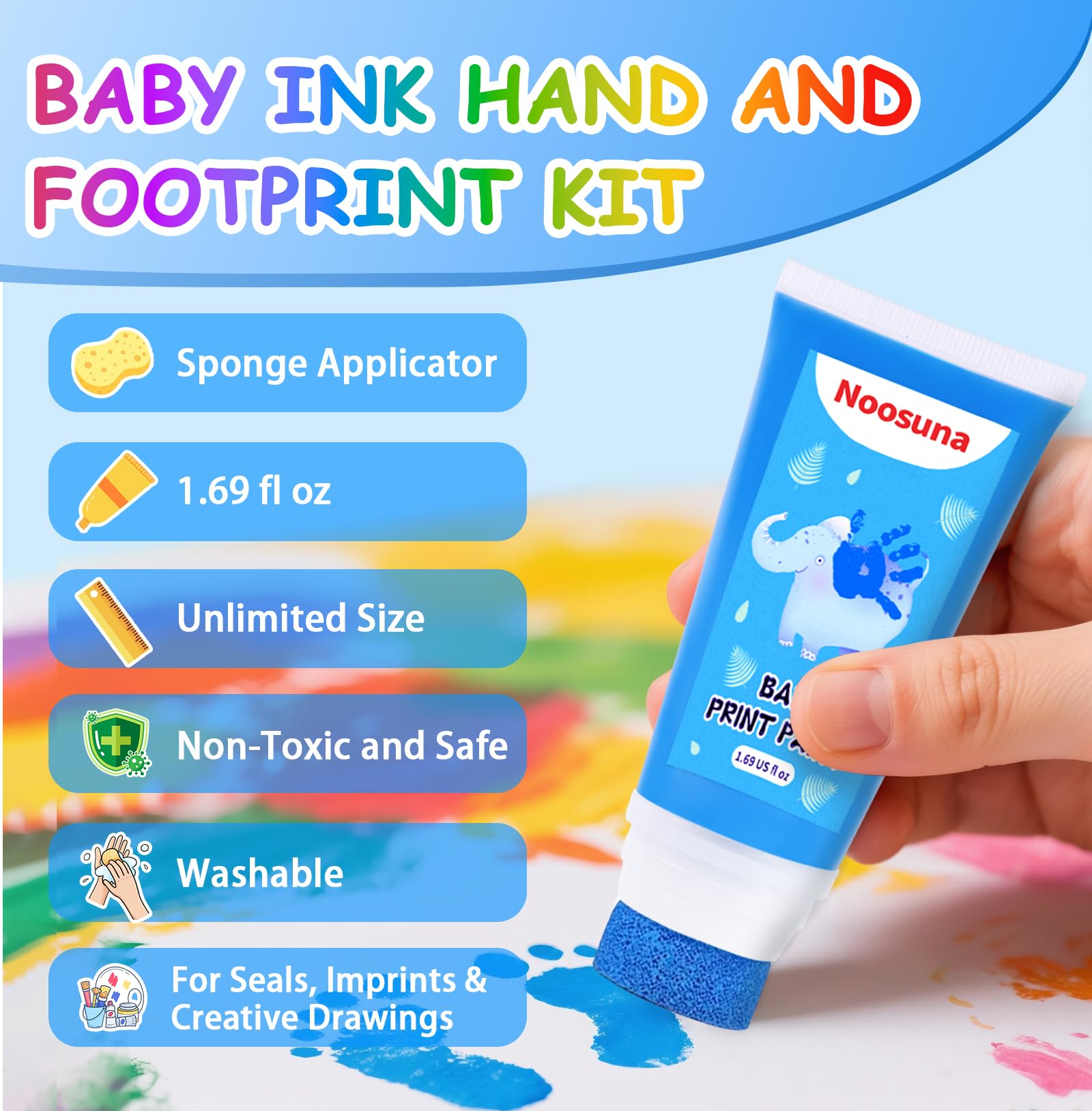 Noosuna footprint ink formula is non-toxic and washable for worry-free stamping