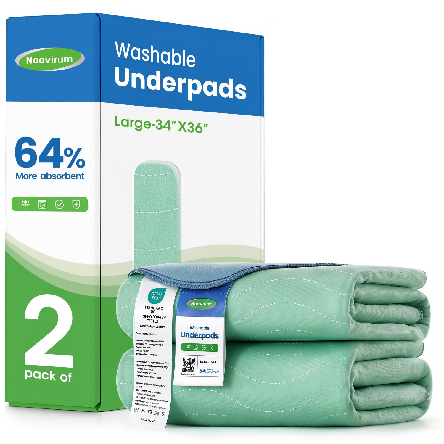 Noovirum Washable Underpads on bed for overnight protection against leaks.