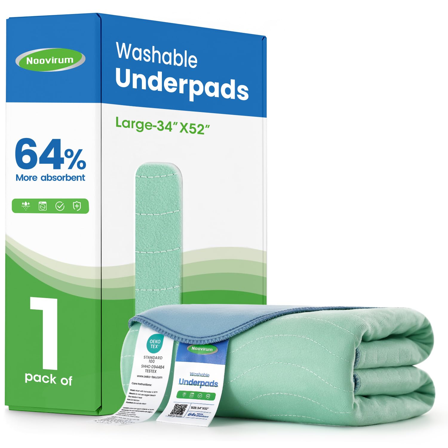 Noovirum washable underpads 34x52 bed protector for leaks and odors