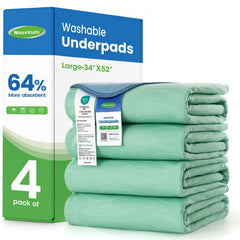 Noovirum washable underpads on bed, protecting against leaks.