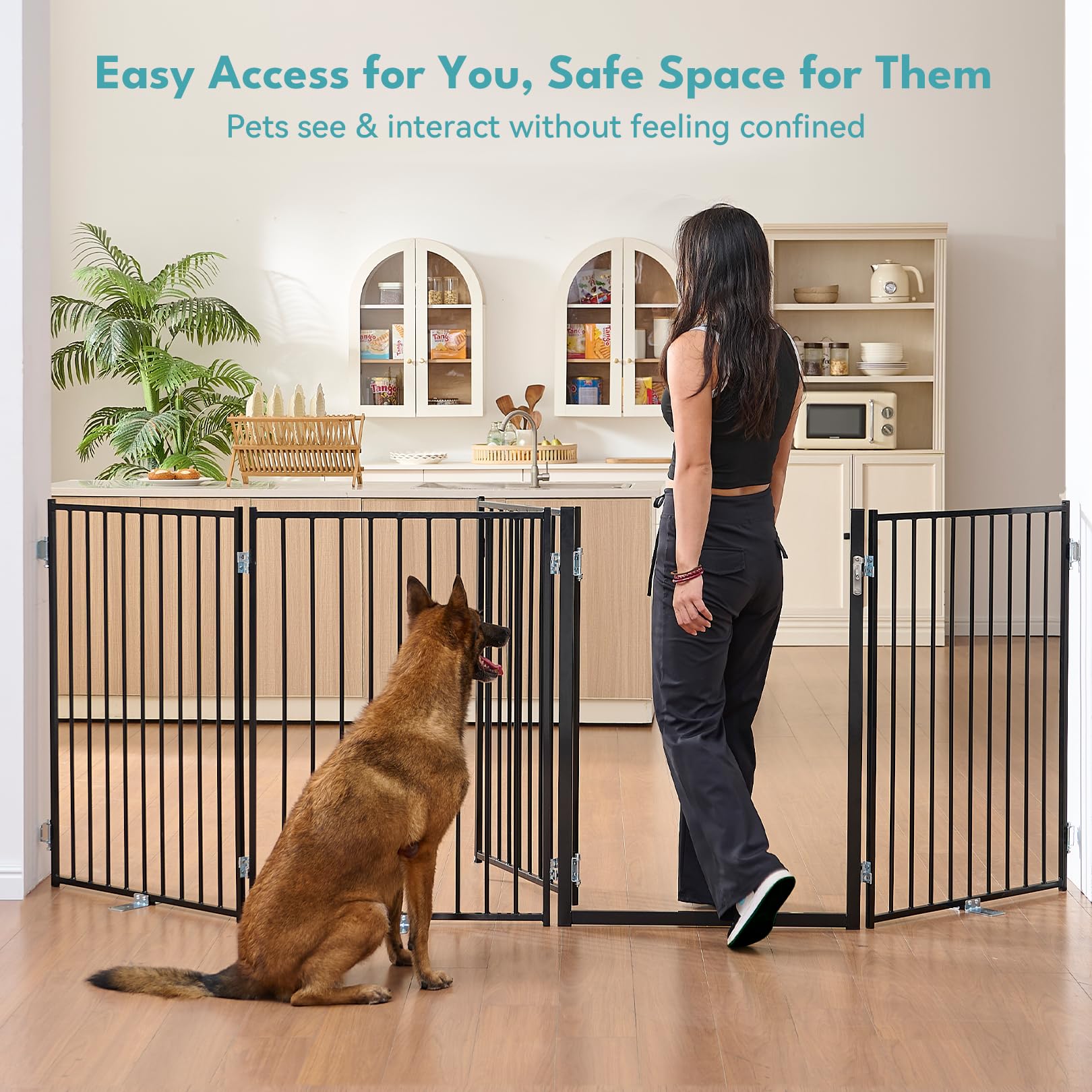 No Pawblems gate features sturdy metal feet on various floor surfaces.