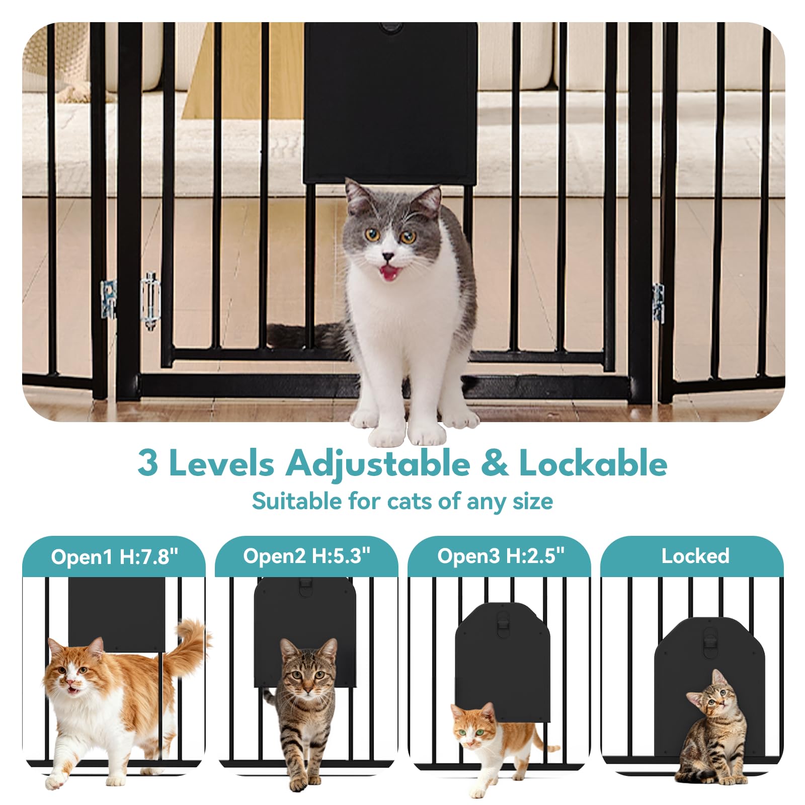 No Pawblems dog gate with small pet door panel ready for pet access and control.