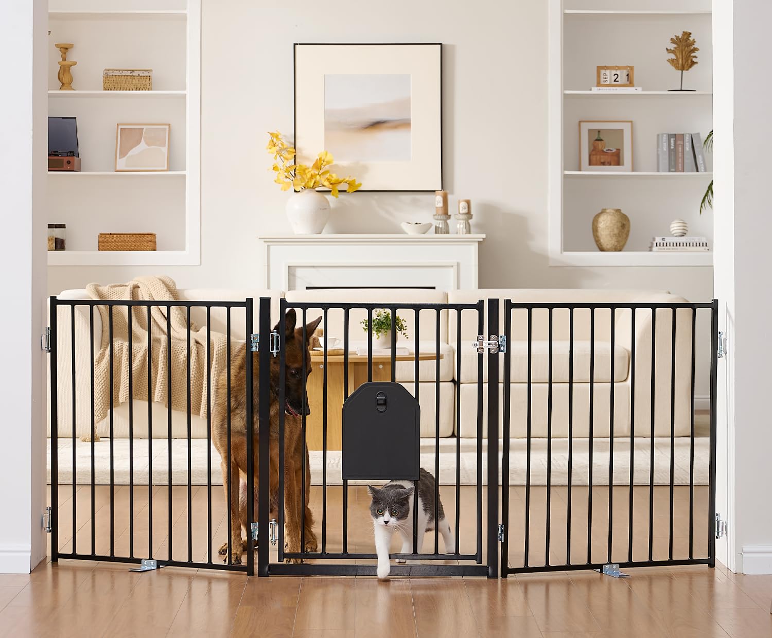 No Pawblems dog gate in freestanding stand-up setup suitable for stairs and doorways.