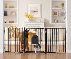 No Pawblems dog gate in freestanding stand-up setup suitable for stairs and doorways.