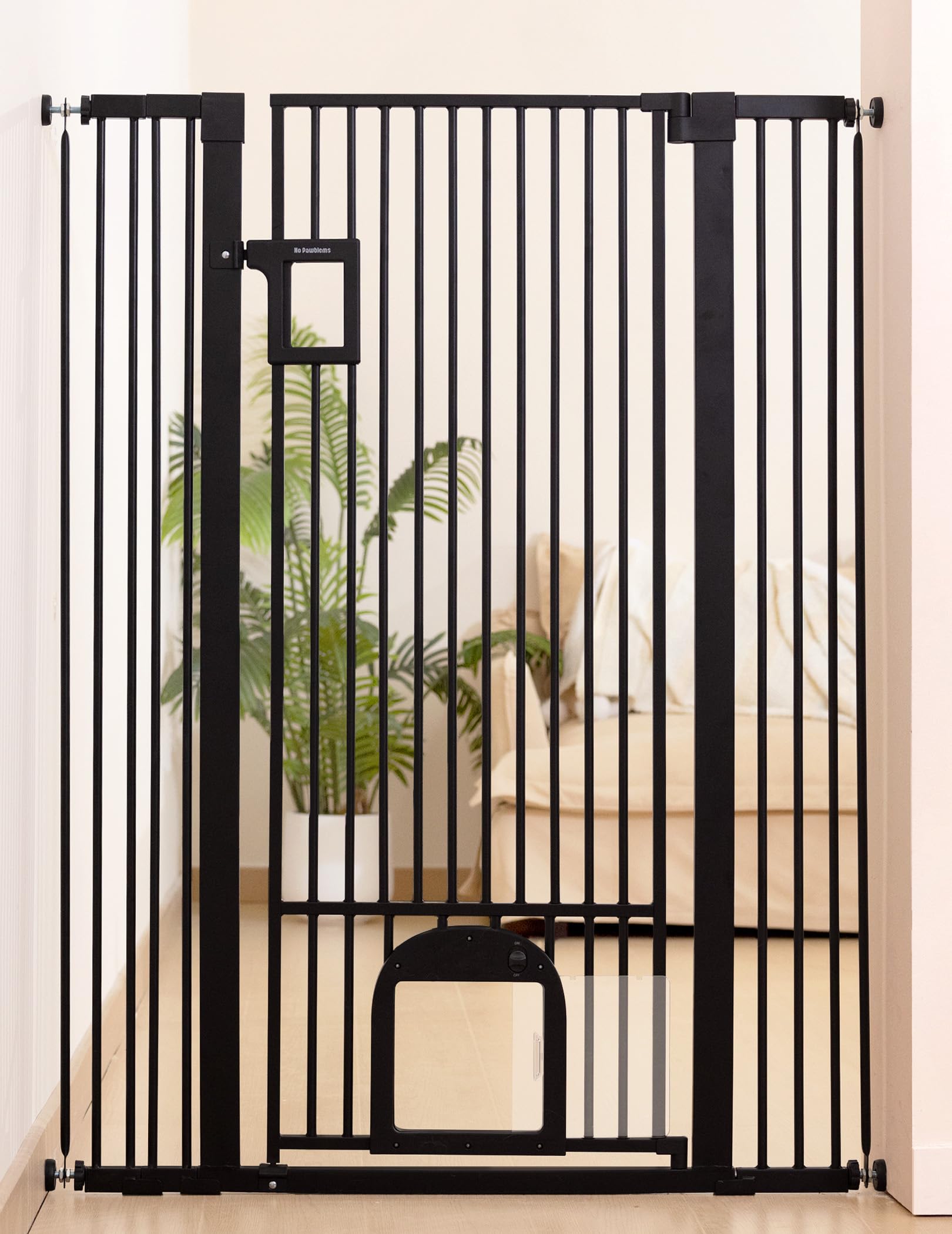 No Pawblems doorway gate in hallway ready for use.