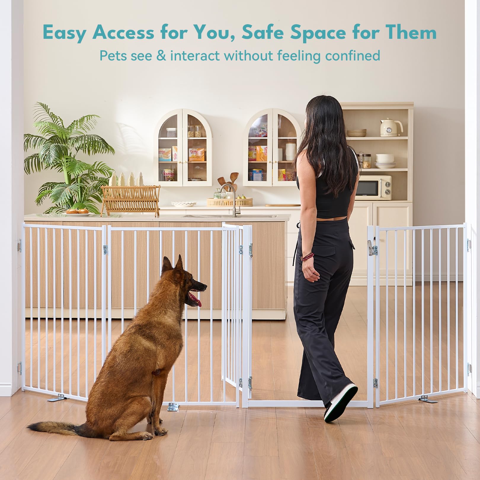 No Pawblems gate with support feet stands firmly on various floors