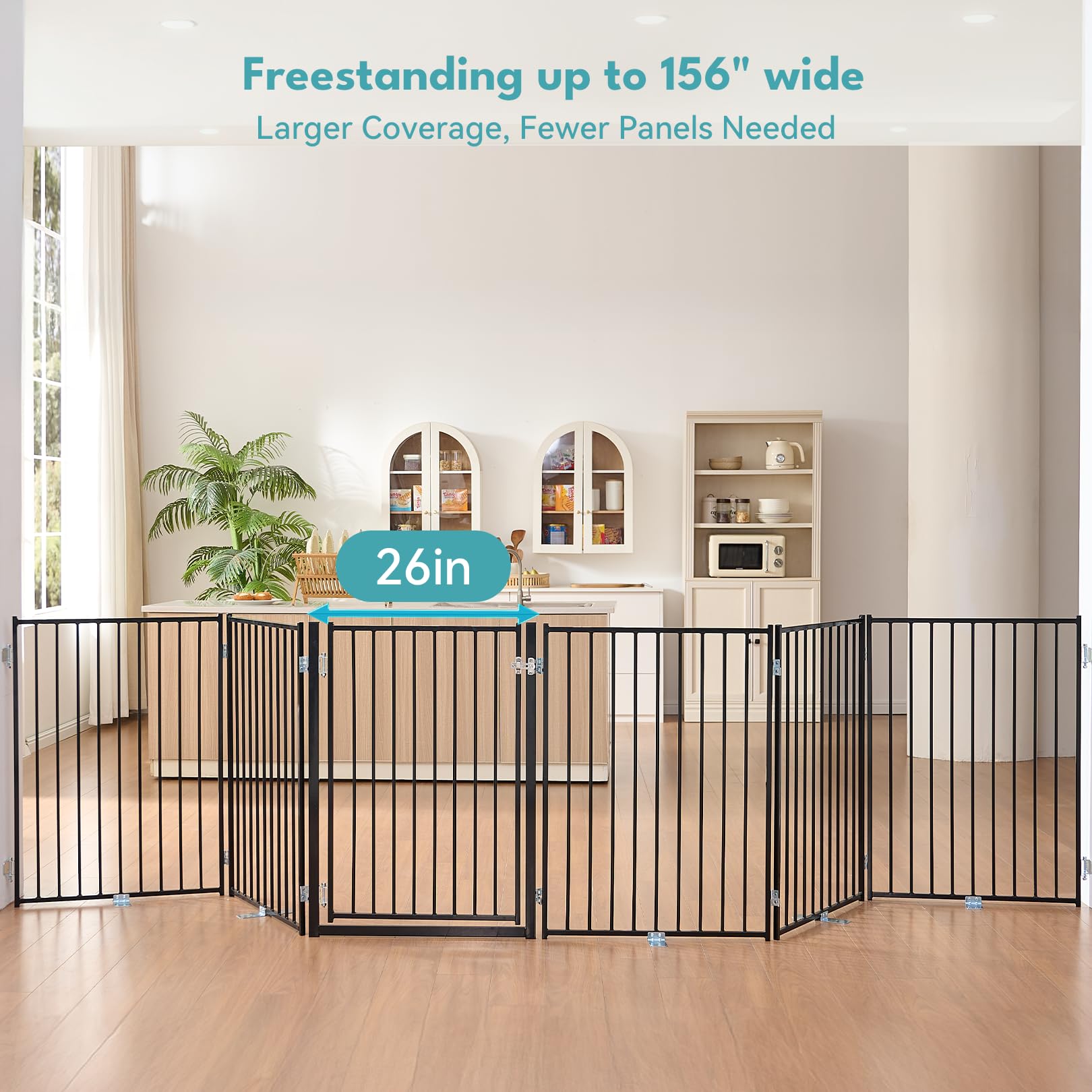 No Pawblems six-panel gate with door enables smooth dual-direction entry