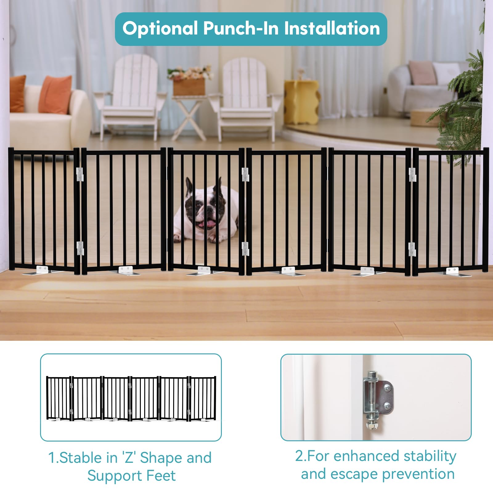 No Pawblems sixteen-and-a-half-inch height gate prevents jumping.