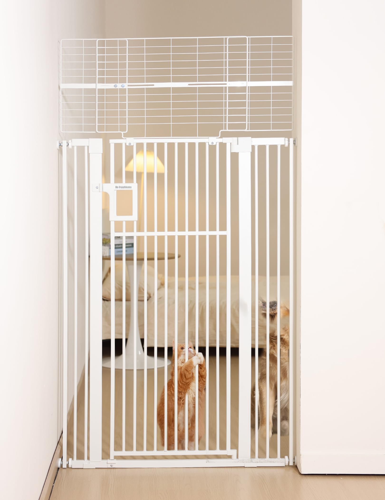 No Pawblems 71-inch gate extended height blocks jumpers in stairs and doorways