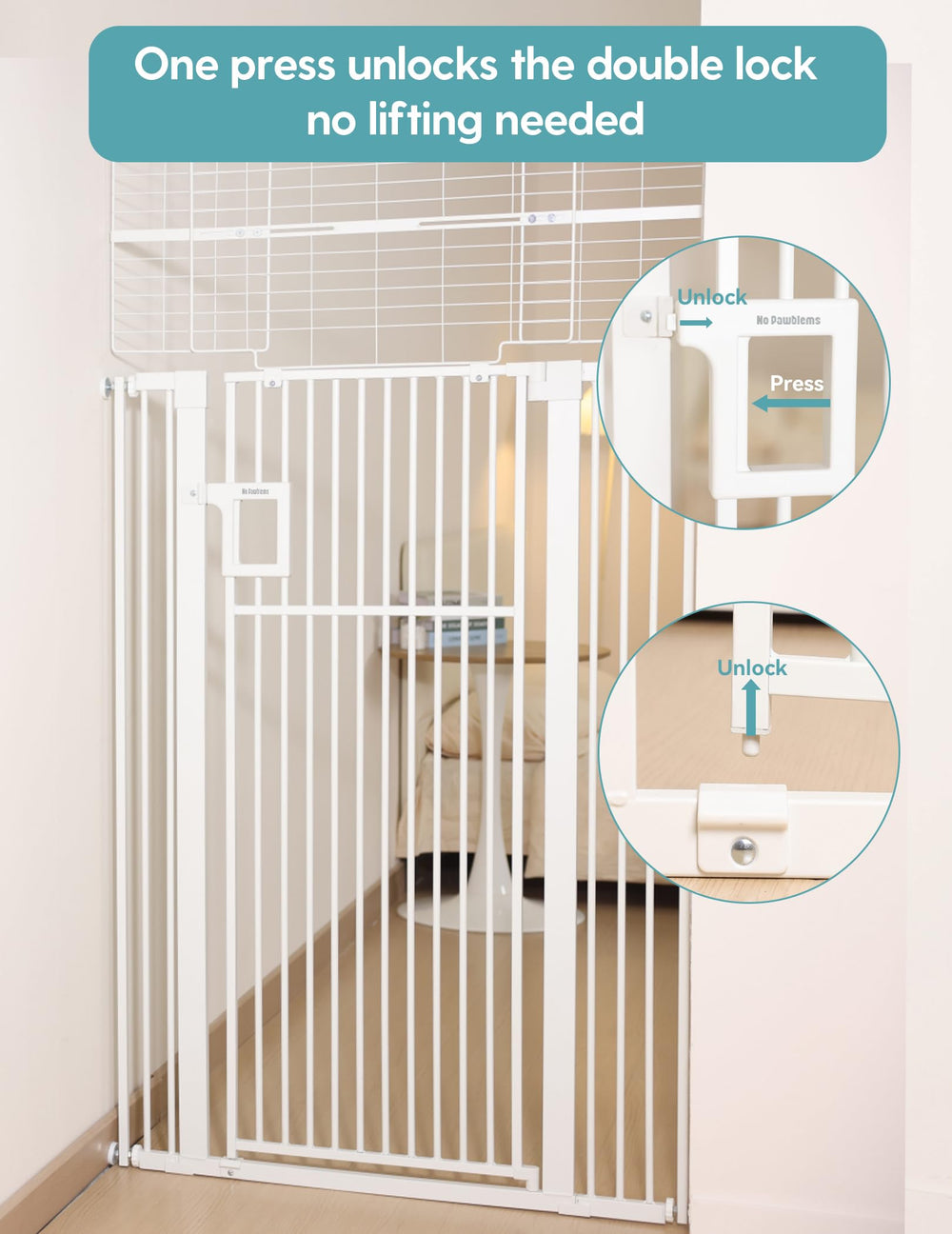 No Pawblems hold-open feature beyond 90 degrees for smooth passage