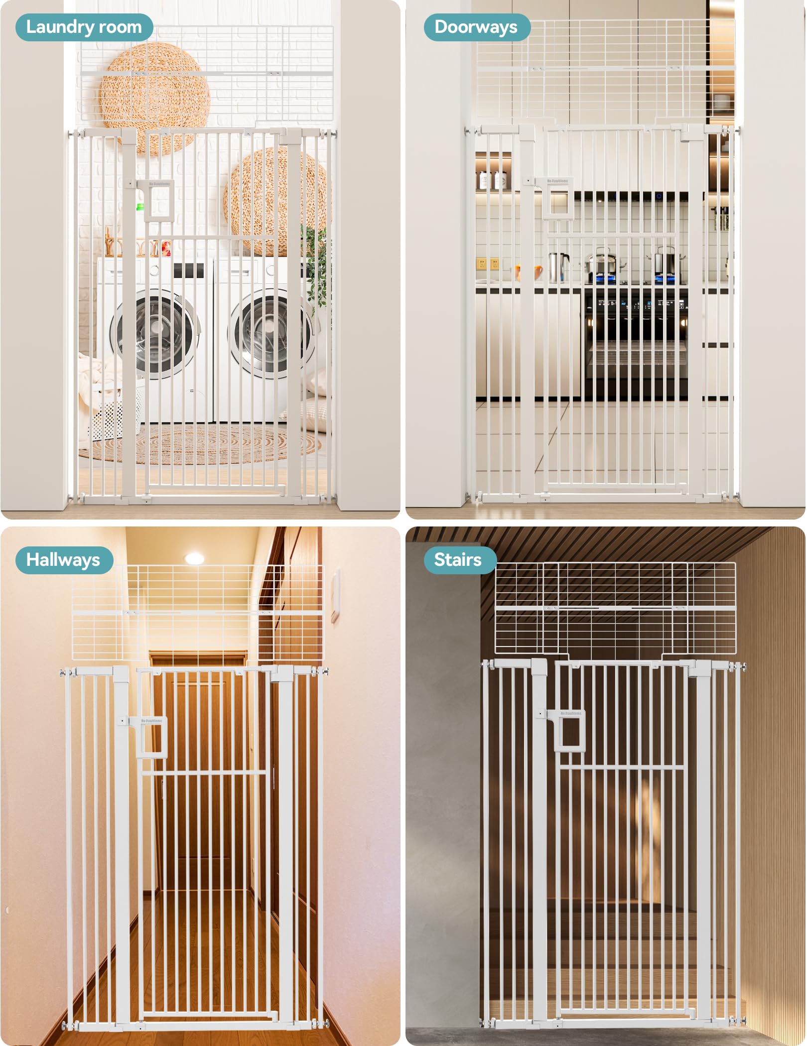 No Pawblems gate in a stair and doorway setup for pets