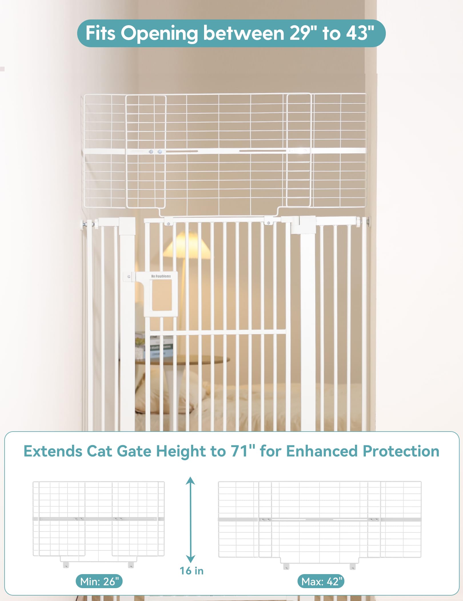 No Pawblems width-adjustment with extensions for 29-43 inch openings