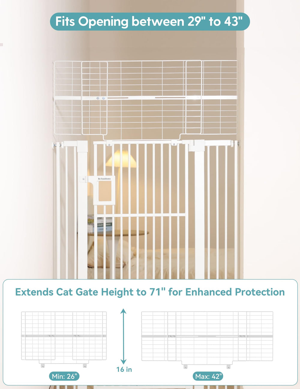 No Pawblems width-adjustment with extensions for 29-43 inch openings