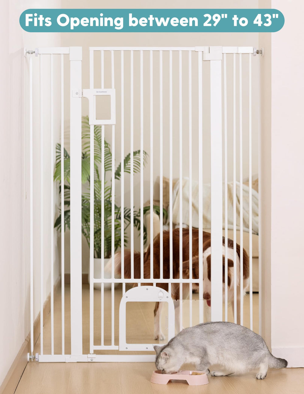 No Pawblems wide gate in use with a large dog at doorway