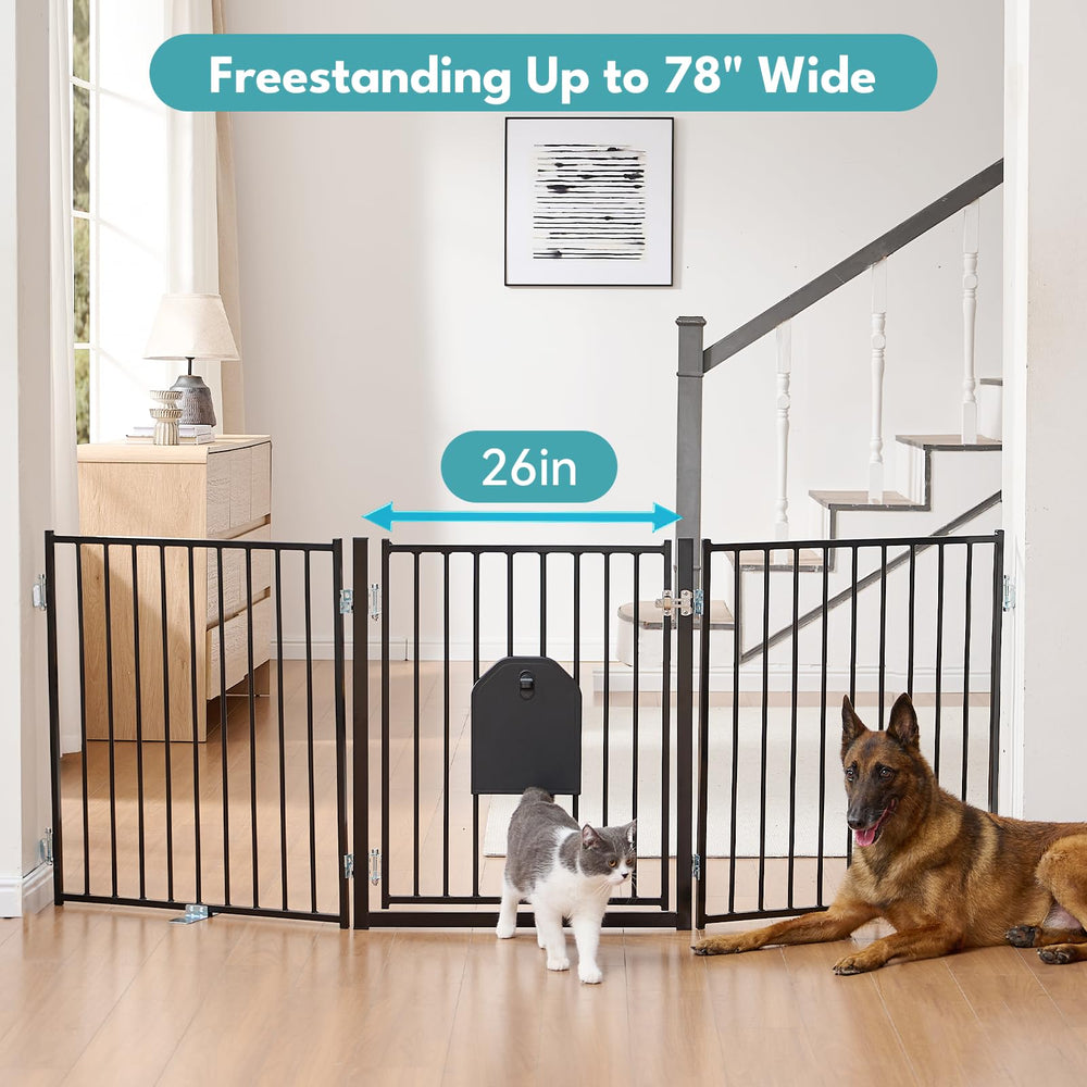No Pawblems dog gate 360-degree hinges adapt to irregular spaces.