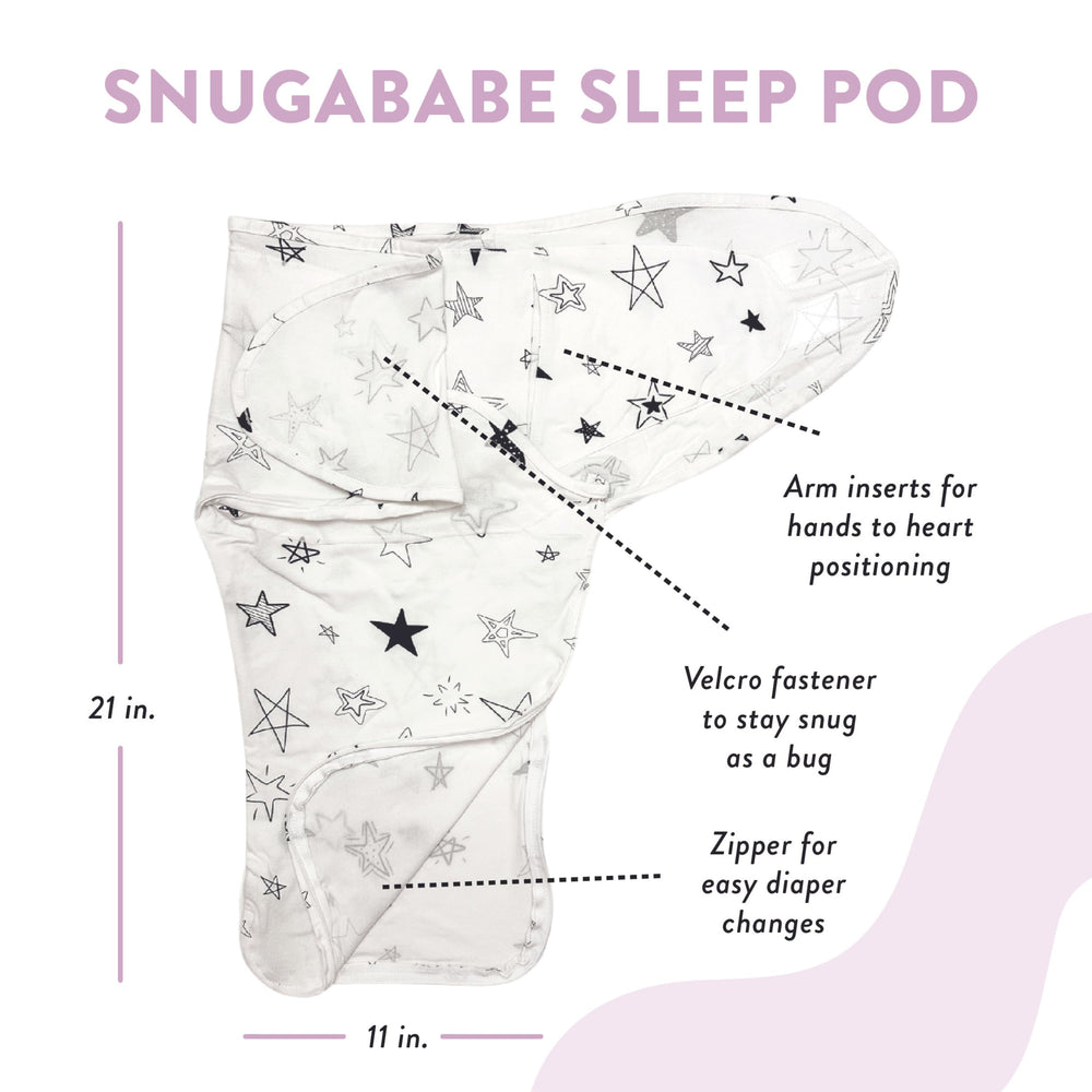 Norani Snugababe Swaddle Pod secure wrap keeps arms safely tucked.